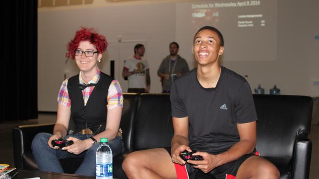 He shoots, he scores. ... Gaming writer Alice Clarke and Dante Exum playing NBA 2K14.