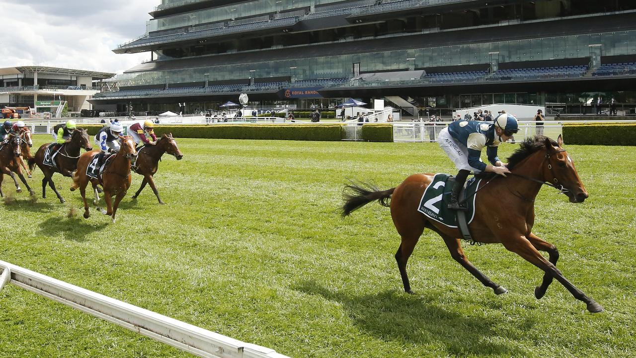 SYDNEY, AUSTRALIA - OCTOBER 02: James McDonald on Coolangatta wins race 2 the Keeneland Gimcrack Stakes during Sydney Racing on Epsom Day at Royal Randwick Racecourse on October 02, 2021 in Sydney, Australia. (Photo by Mark Evans/Getty Images)