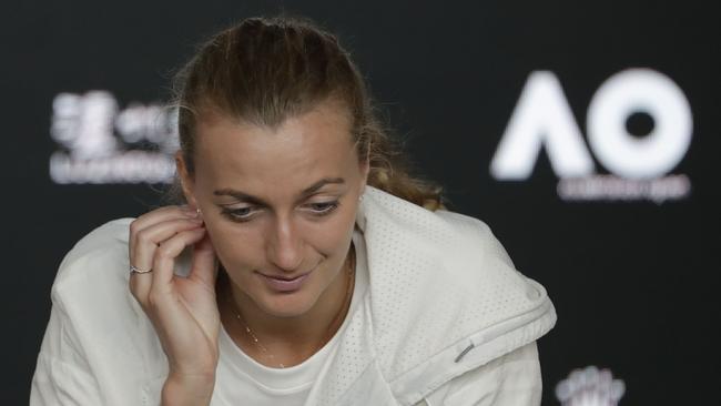 Petra Kvitova attends a press conference after the final.