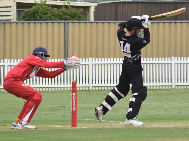 Jacob Thompson plays down the ground. Picture: Sean Teuma