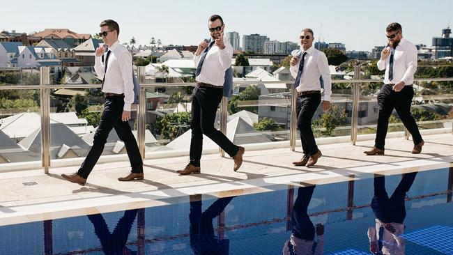 Swagger: Jason Holland and groomsmen. Pictures: Moments by Frankie