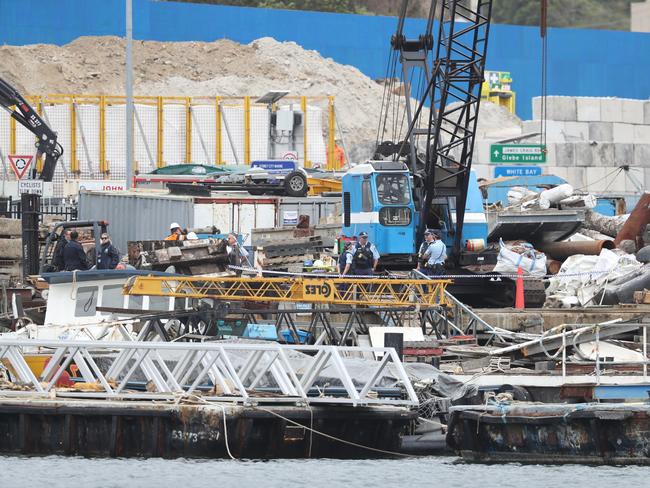 A male was crushed to death about 10.30 am today on a warf in Rozelle bay .pucture John Grainger