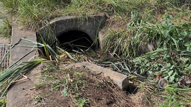 Missing man Brian Adamson, 63, was found alive lying in this drain. Picture: TNV