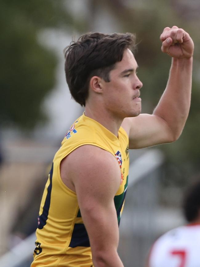 Zane Williams celebrates a goal. Picture: SANFL Image/David Mariuz