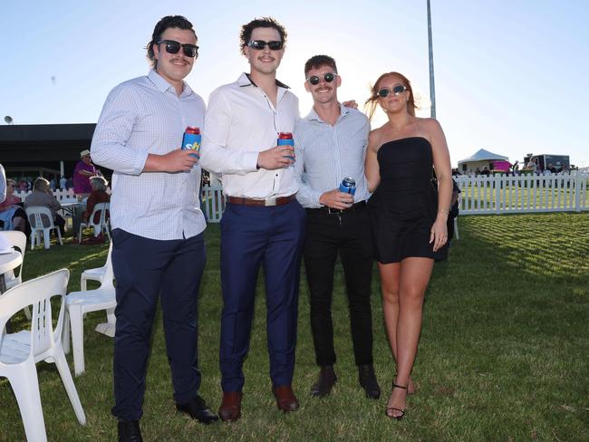 MELBOURNE, AUSTRALIA - MARCH 15 2024 Will Spencer, Rhys Crossley, Austin Sutherland and Ellie Upton attend the 2024 Pakenham Cup Picture: Brendan Beckett