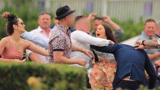 The brawl involved people both throwing punches and pulling friends out of the fight. Picture: Mark Evans/Getty Images