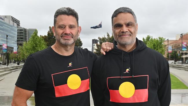 15/10/23. Aboriginal Affairs Minister Kyam Maher and Commissioner for first nations Voice Dale Agius regarding the referendum result at Victoria Square. Picture: Keryn Stevens