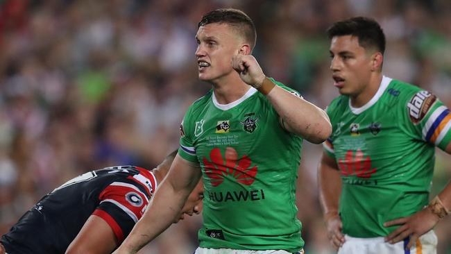 Jack Wighton signals “six again” during last year’s grand final. Picture: Brett Costello