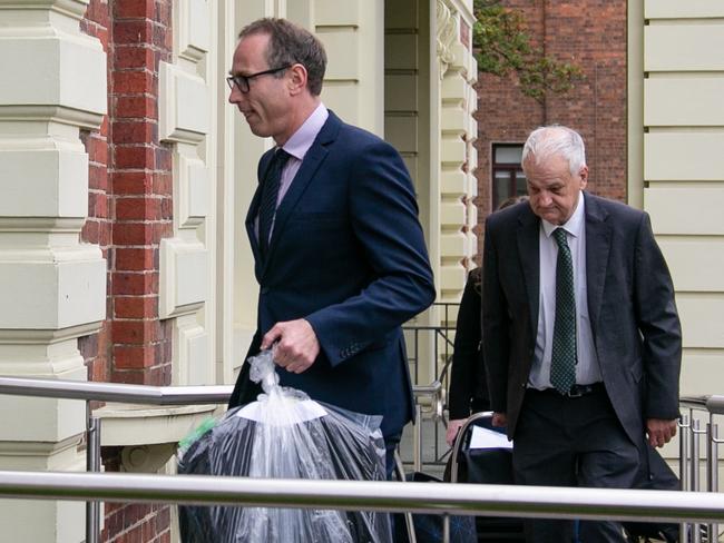 Crown Prosecutor Jack Shapiro and Director of Public Prosecutions Daryl Coates arrive at the trial of Cedric Harper Jordan and Noelene June Jordan in relation to the murder of Shane Barker in 2009 at Campbell Town. Picture: Patrick Gee