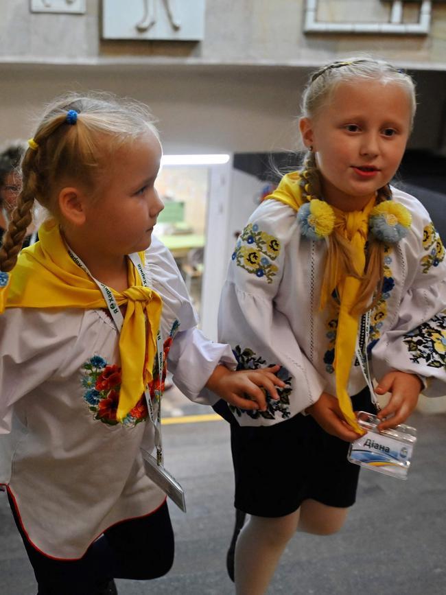 Pupils leave after lessons in a classroom set up in a subway station in Kharkiv, on September 4, 2023, amid the Russian invasion of Ukraine. Picture: Sergey Bobok/AFP