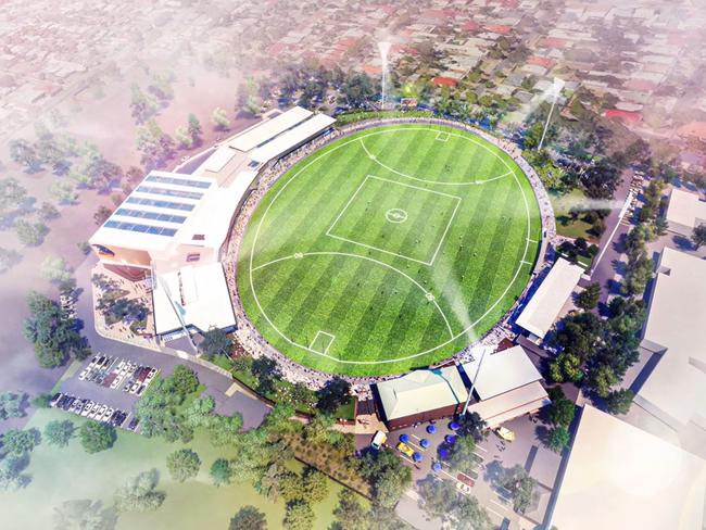 Vision of the Adelaide Football Club’s proposed new training, administration and community precinct at Thebarton Oval. Picture: City Collective