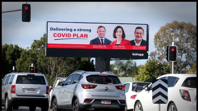 A Yvette D'Ath, Steven Miles and Chris Whiting billboard at the Rothwell Roundabout at Redcliffe. Picture: supplied