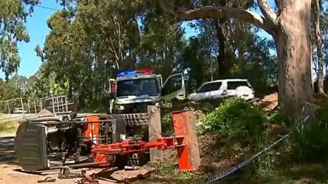 Brisbane Lions 2002 premiership player Aaron Shattock is fighting for life in hospital after being crushed by an excavator., The 44-year-old was driving the digger on the Gold Coast on Sunday when it rolled, trapping him underneath. Picture: 7News