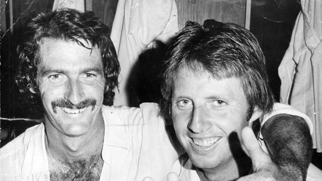 26/12/1975. Dennis Lillee and Jeff Thomson celebrate. Australia v West Indies.