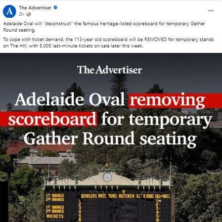 Readers were outraged on April 1 to hear the iconic scoreboard would be temporarily removed. Picture: The Advertiser