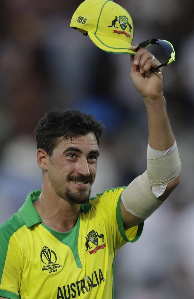 Starc acknowledges the crowd after another five-wicekt haul.