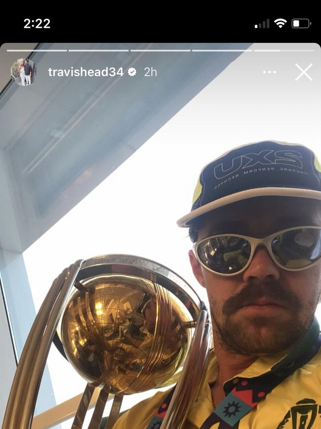 Travis Head celebrating the World Cup has already become legend in Australia circles. Picture: instagram @travishead34