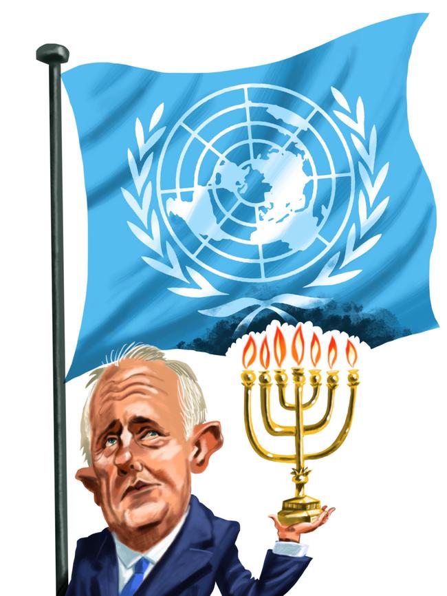 John Tiedemann illustration of Turnbull at the United Nations.