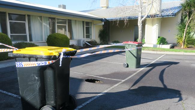 Victoria State Emergency Service crews were called to a sinkhole outside The Church of Jesus Christ of Latter-Day Saints, in Flora Hill at 10.10pm, Tuesday August 2. Picture: Zizi Averill