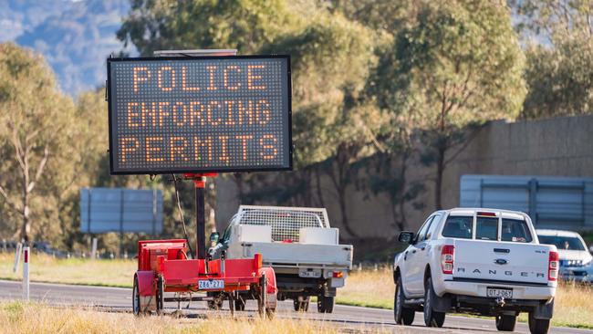 Operation Sentinel enforcement along the Victorian/NSW border. Picture: Simon Dallinger