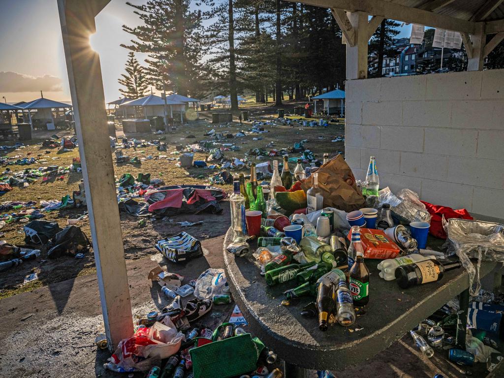 Rubbish left over after the hectic Christmas party at Bronte Beach in 2024. Picture: NewsWire / Flavio Brancaleone