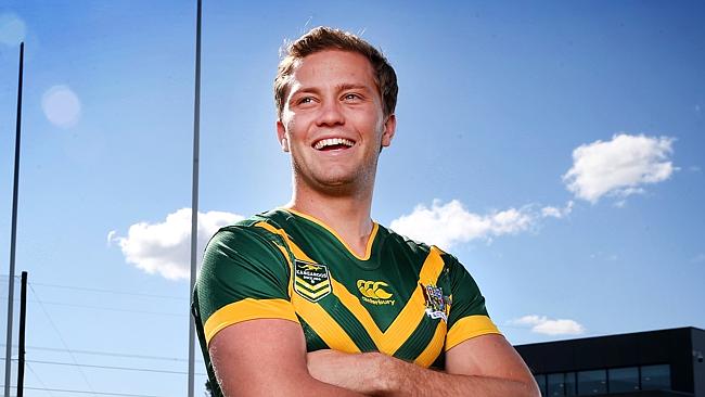 Pictured at Penrith Panthers Academy in Penrith is Matt Moylan wearing his Kangaroos jumper after being selected for the 2016 Kangaroos Tour. Picture: Richard Dobson