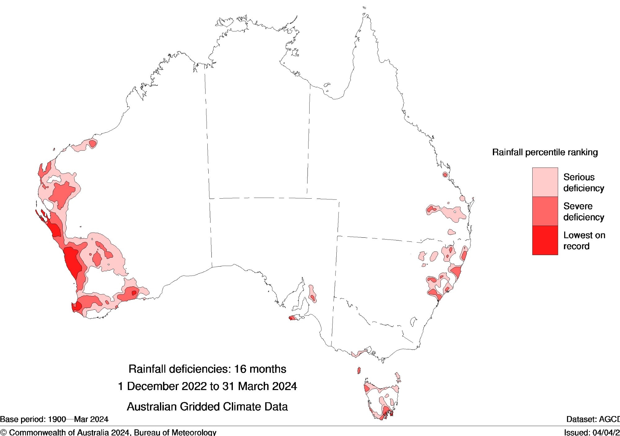 Farmers in WA's southwest region have endured extreme dry conditions over the past 18 months. Picture: Bureau of Meteorology