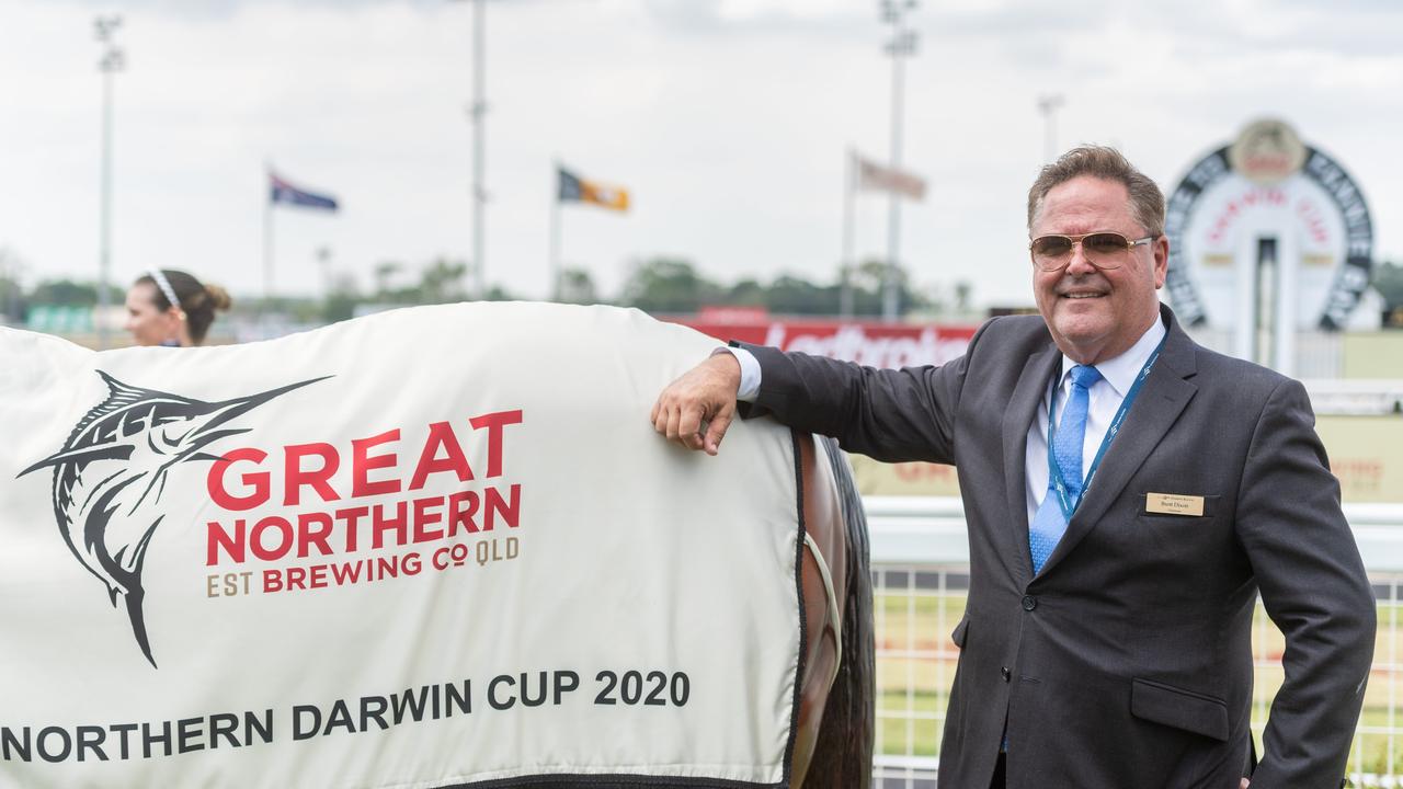 Darwin Turf Club Chairman Brett Dixon enjoys all the glitz and glamour from the 2020 Great Northern Darwin Cup Carnival. Picture: Che Chorley