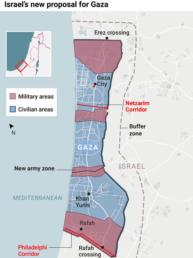 Above, a leaked map shows Israel's proposal to force Gazans onto strips of land.