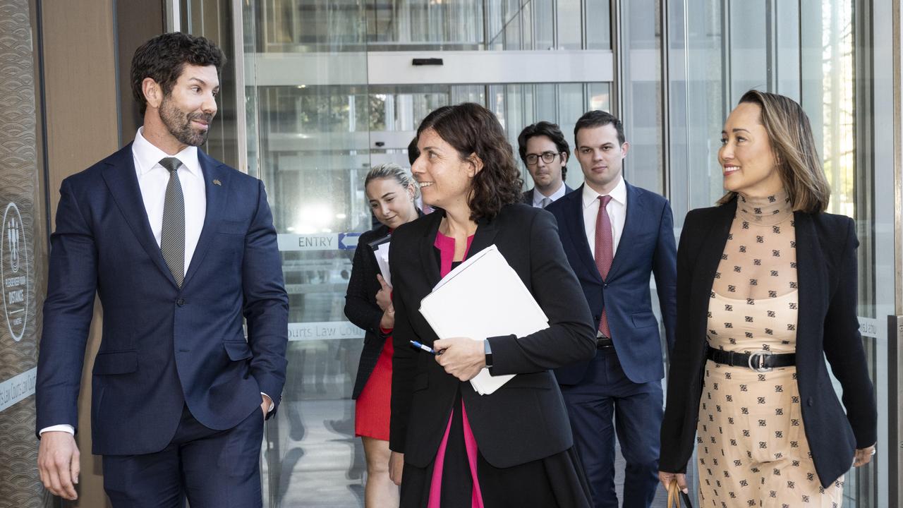 Russell (l) and his lawyer Sue Chrysanthou SC (c) leave court. Picture: NCA Newswire/Monique Harmer