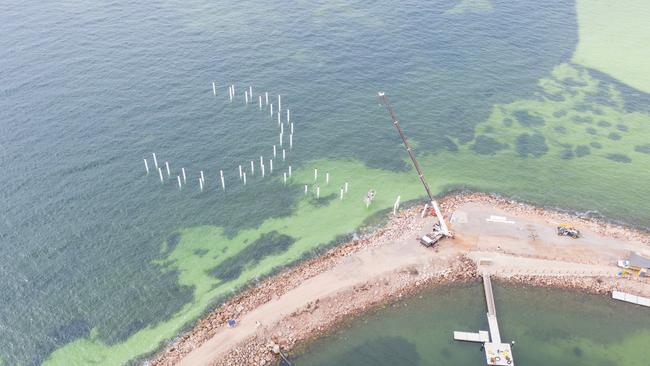 Aerial photo of the new Jetty under construction. Picture: Simon Cross