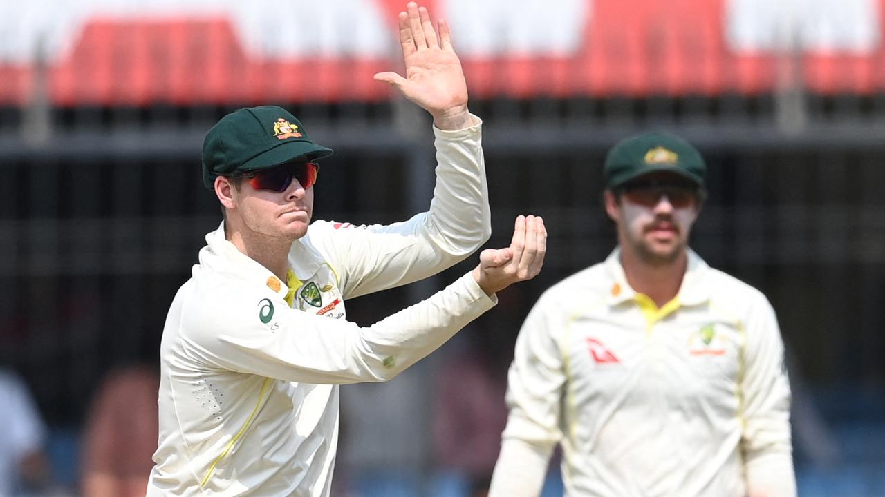 Steve Smith calls for a score review during the third Test.