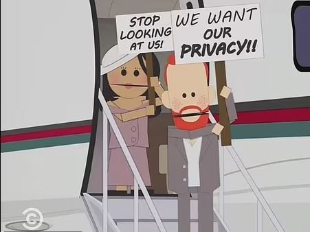 Prince Harry and Meghan Markle on their “Worldwide Privacy Tour”, during South Park. Picture: Comedy Central