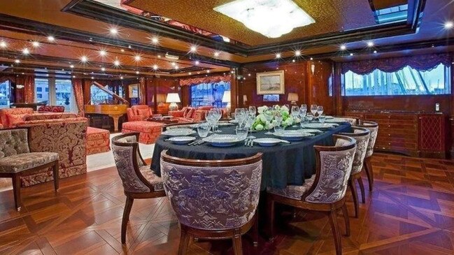 The dining room inside the italian designed superyacht.