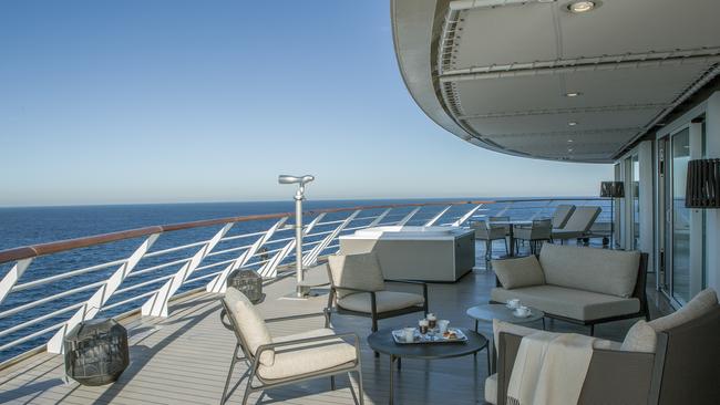 The private terrace of Ponant’s Le Commandant Charcot Owner‘s Suite