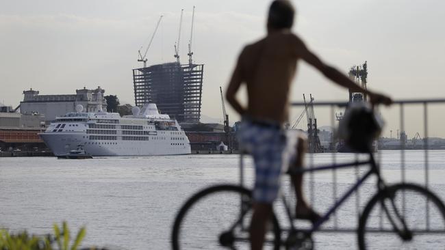 The cruise liner Silver Cloud that will accommodate the U.S. basketball Olympic team is anchored at the renovated port area of Praca Maua in Rio de Janeiro.