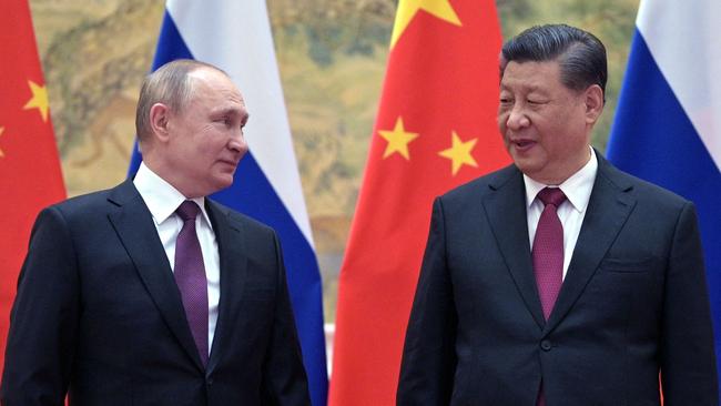 Intelligence has indicated that senior Chinese officials had some level of direct knowledge about Russia’s war plans or intentions before the invasion. Russian President Vladimir Putin is pictured with Chinese President Xi Jinping. Picture: AFP