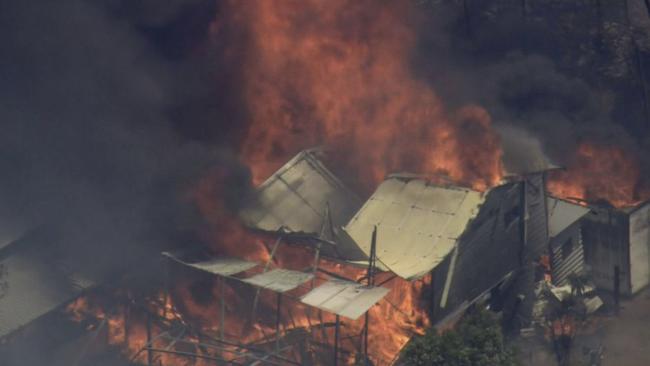 Fire tears through a property in Parkerville. Picture: 9News