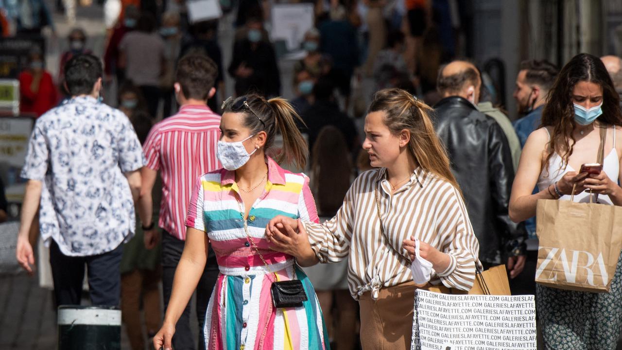 Hundreds of people in Nantes, France, a day after French President Emmanuel Macron announced the country’s third lockdown. Picture: Loic Venance/AFP