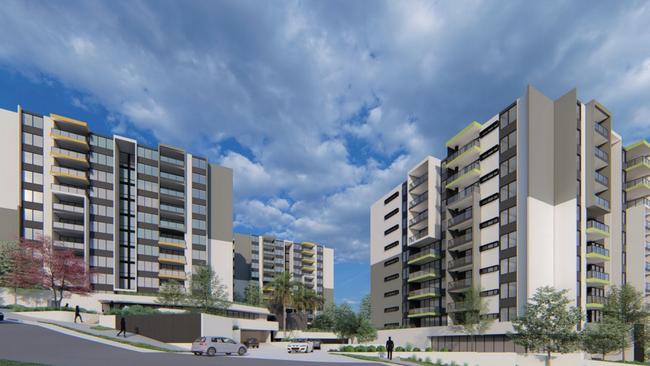 An artist impression of the Capital Court development in Varsity Lakes, which is facing delays to construction starting.