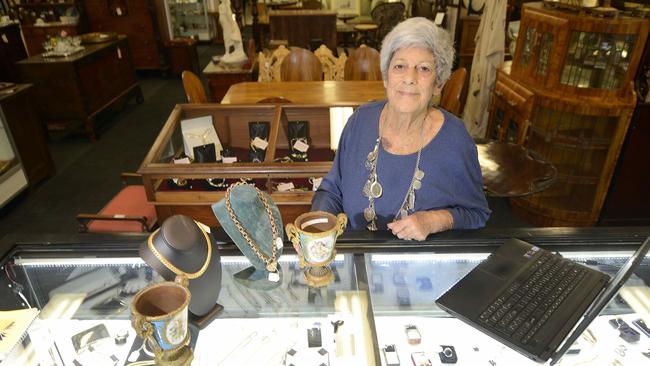 Jill Phillips in the Brisbane Antique Emporium in Clayfield in 2014. Picture: Brad Cooper