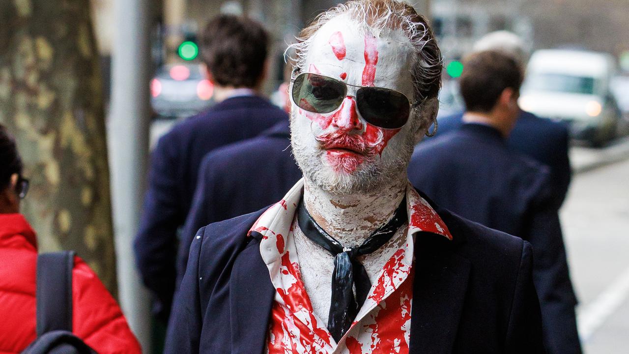 A Disrupt Land Forces protester walked around Melbourne’s court district last month. Picture: NewsWire / Aaron Francis