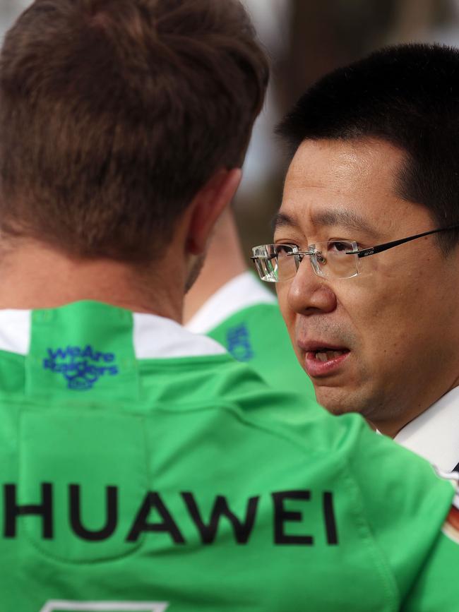 Huawei CEO Hudson Liu with the Canberra Raiders. Picture Gary Ramage