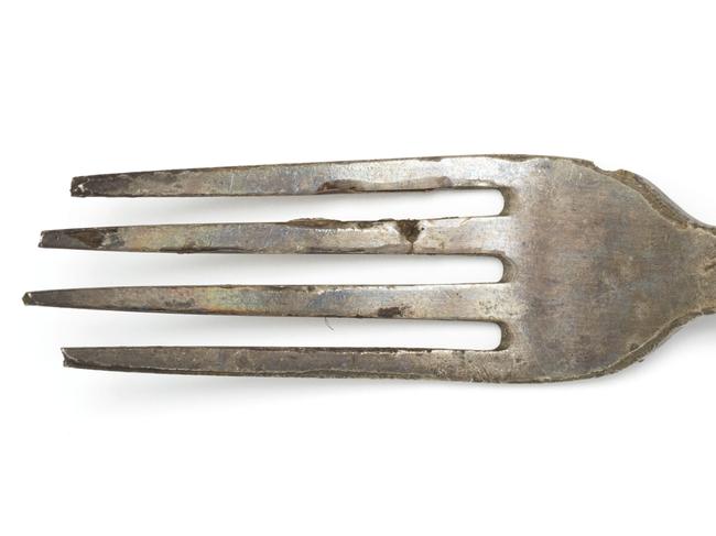 Dessert fork : DUNBAR shipwreckFORK_ A silver fork found in the shipwreck of the Dunbar, sunk in 1857 off Sydney Heads. Picture