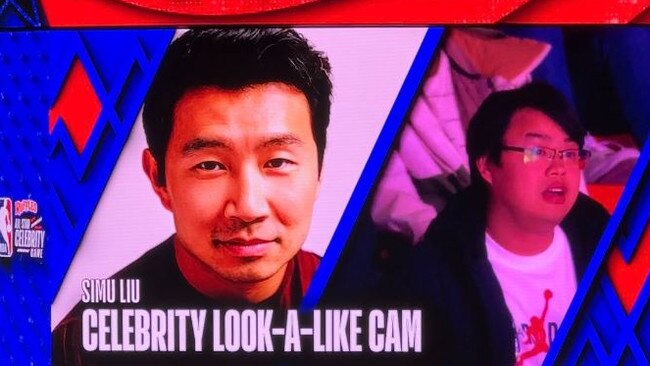 Simu Liu on the jumbotron.