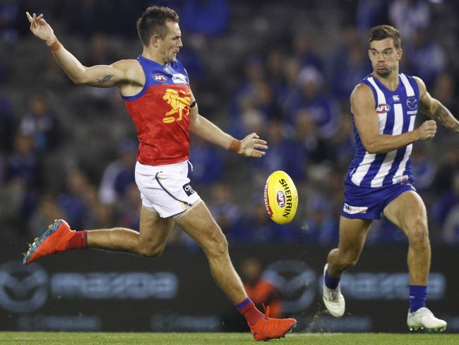 Veteran Luke Hodge helped marshal the young Lion troops. Picture: AAP