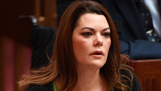 Greens Senator and erstwhile author Sarah Hanson-Young in the Senate chamber at Parliament House. (AAP Image/Mick Tsikas)