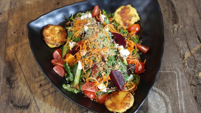 The super charger polenta rounds with alkalizer salad from Campbelltown’s Alkalizer Cafe.