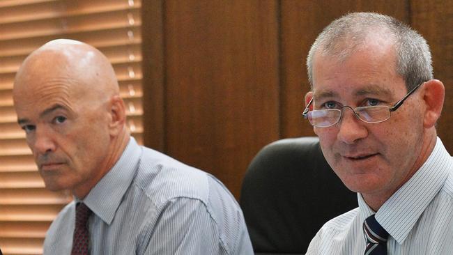 Mayor Mick Curren's first day as Mayor of Gympie Regional Council, to his right is CEO Bernard Smith.