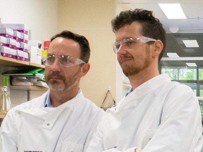 Professor Trent Munro and Dr KeithChappell busy in the University of Queensland medical labs, as part of an international collaboration to develop a vaccine for coronavirus.